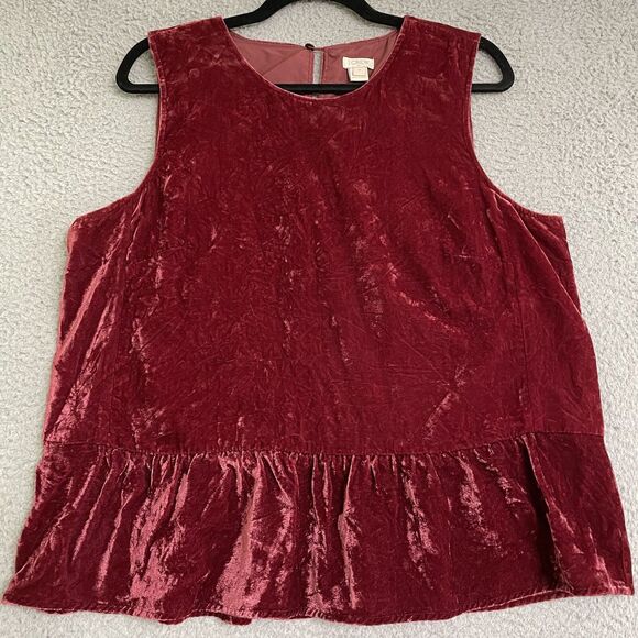 J. Crew Sleeveless Deep Red Velvet Peplum Top Sleeveless Tank Size 14 Christmas - Picture 2 of 9